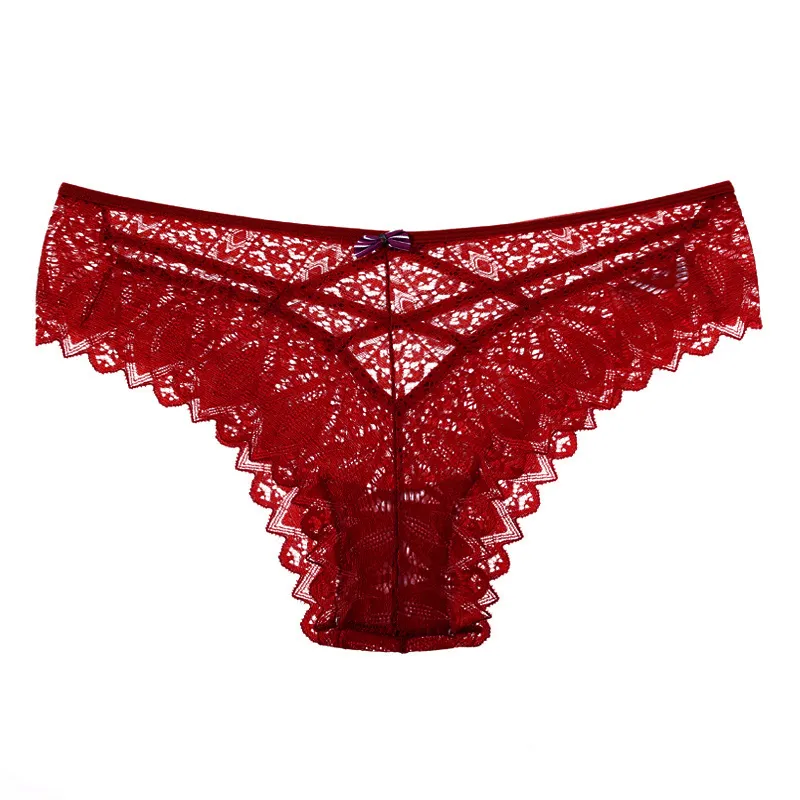 Women's European And American Thin Lace Lace Panties - Wine