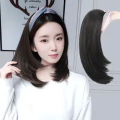 Headscarf Wig Hair Hoop Wig One Female Long Hair U-shaped Half Headgear - Pink Gray - View 1