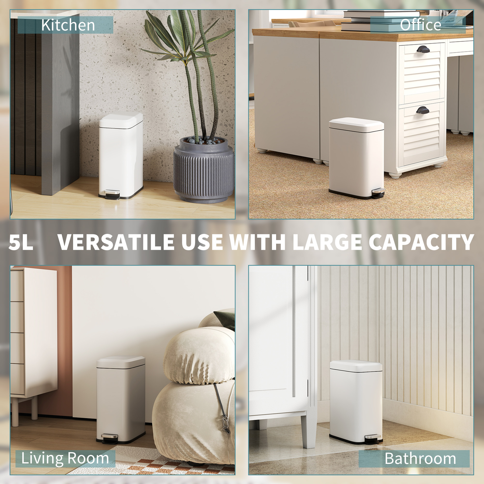 5-liter Rectangular Compact Garbage Bin, Steel Body, Detachable Silent — image 6