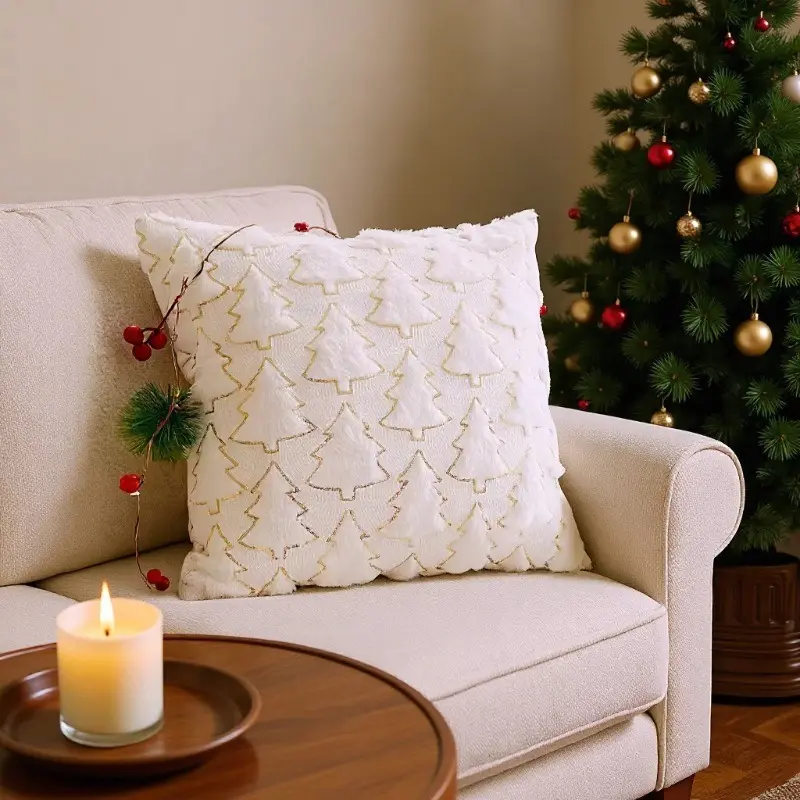 Dark Green Christmas Tree Throw Pillow Cover