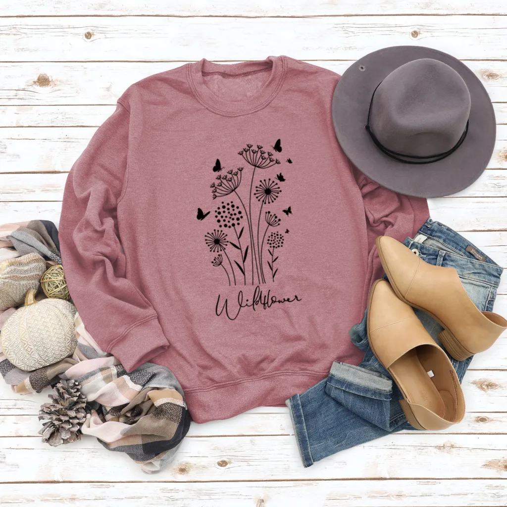 Butterfly Print Loose Casual Autumn And Winter Long Sleeves - Rose Gold