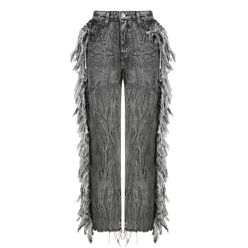 Fashion Ladies Gray Raw Edge Tie Dye Jeans Gray - Shop at LoveMi