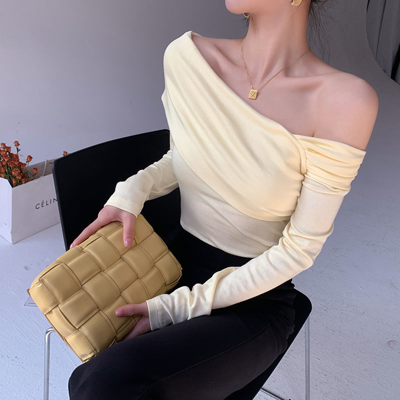 Spring And Autumn New Net Celebrity One-neck Off-the-shoulder Bottoming Shirt