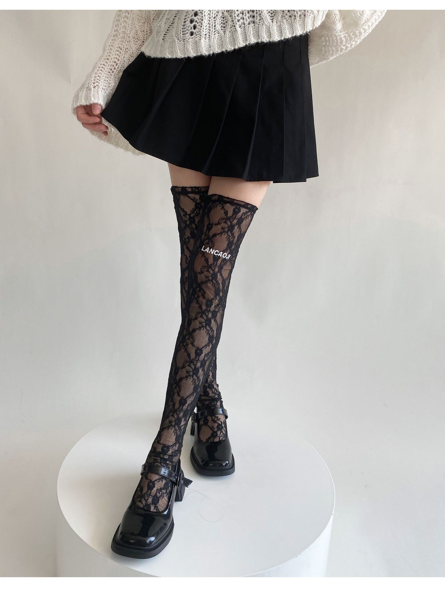 New Letter Embroidered Lace Long Tube Socks, Stacked Calf Socks, Women's Knee High Socks