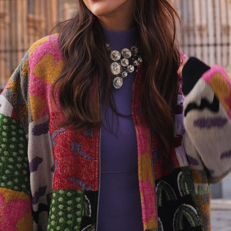 Women's Comfort And Casual Loose And Warm Geometric Printed Sweater Coat