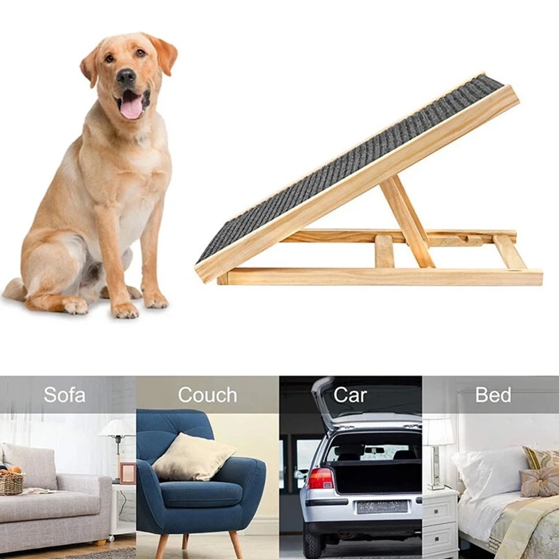 Adjustable Heights Dog Pet Ramp Foldable Stairs Non-Slip For Car Bed Sofa — image 7