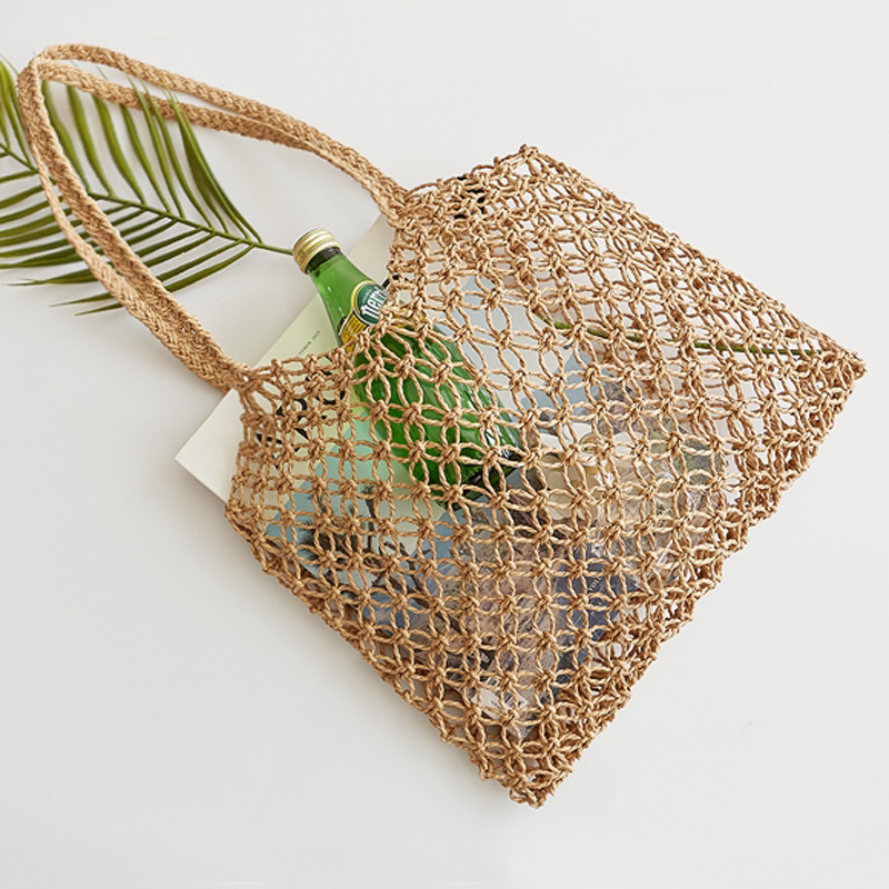 Copper Coin Clasp Hand Unlined Braided Beach Bag