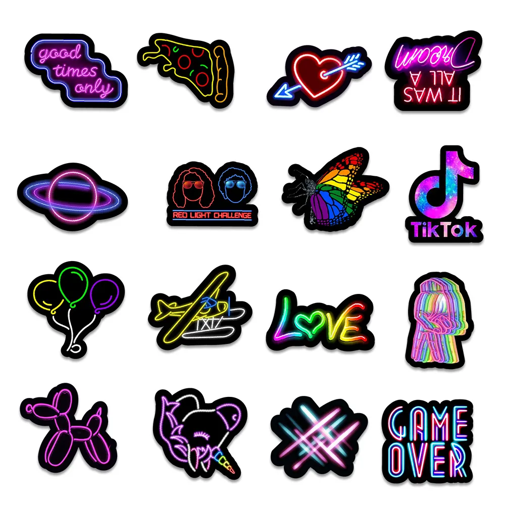 50 New Neon Stickers Car Trunk Phone Water Cup Decoration Stickers – image 4