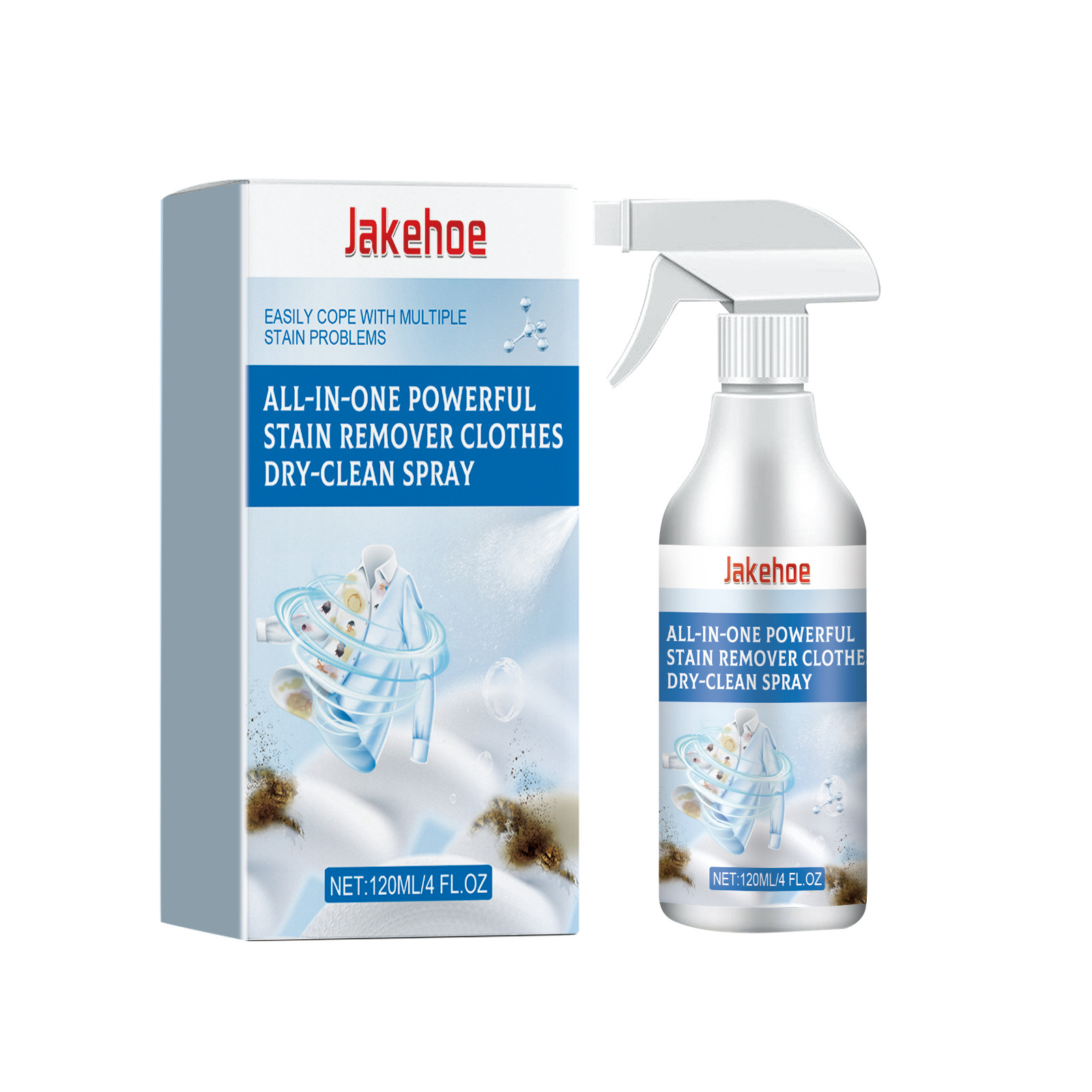 Jakehoe Stain Remover Dry Cleaning Spray For Stubborn Stains, Oil Stains, Black Spots - No Water Washing
