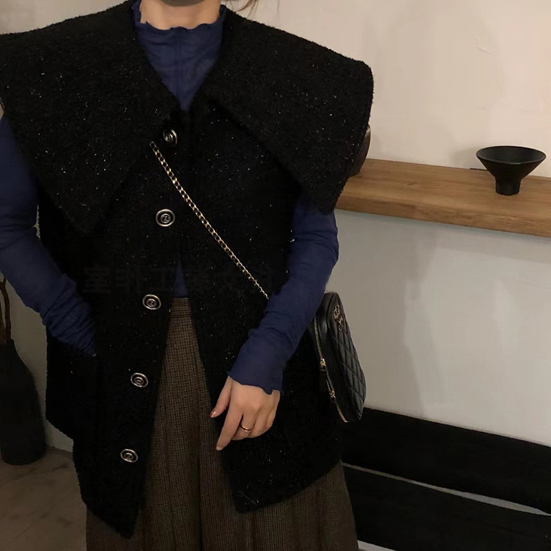 Women's Ruffled Lapel Tweed Small Fragrance Vest