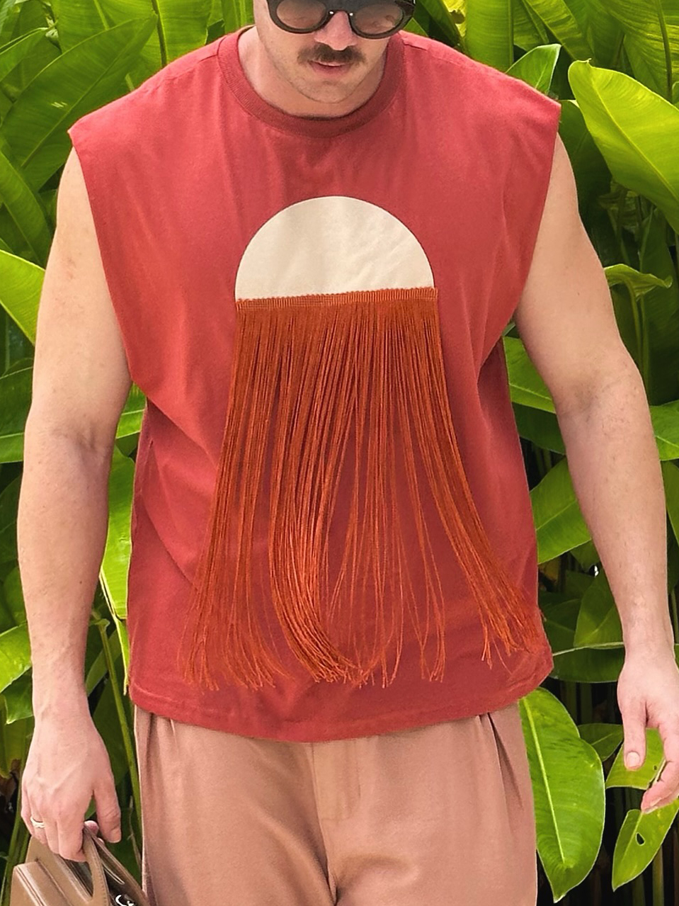 Terracotta Sleeveless Fringe Accent Top