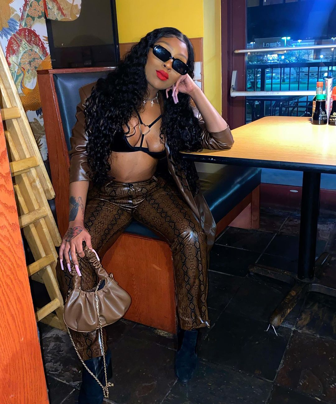 Printed Snake Print Stretch Leather Pants Women'S Wide-Leg Pants