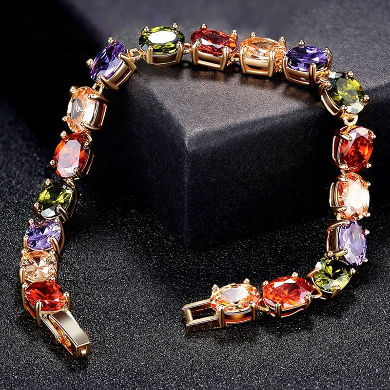 Copper Inlaid 3A Zircon Colorful Zircon Bracelet