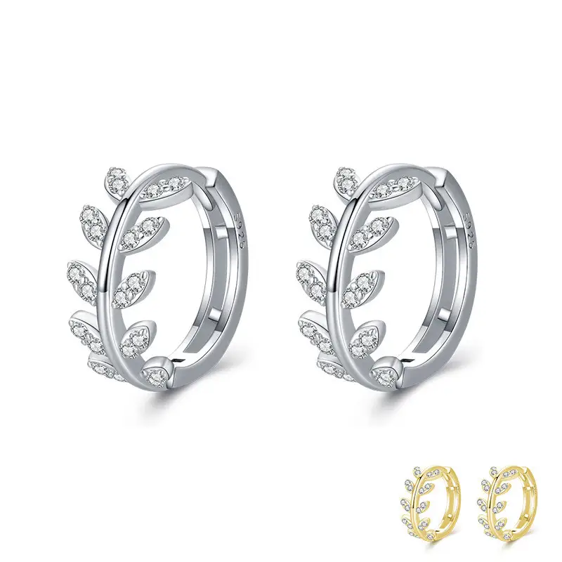 Women's Sterling Silver Diamond Tree Leaf Earrings