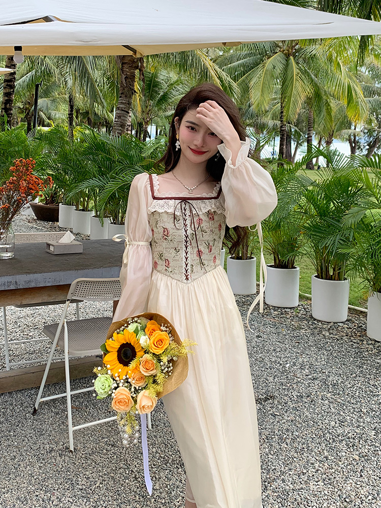 Slim Square Neck Floral Dress For Women