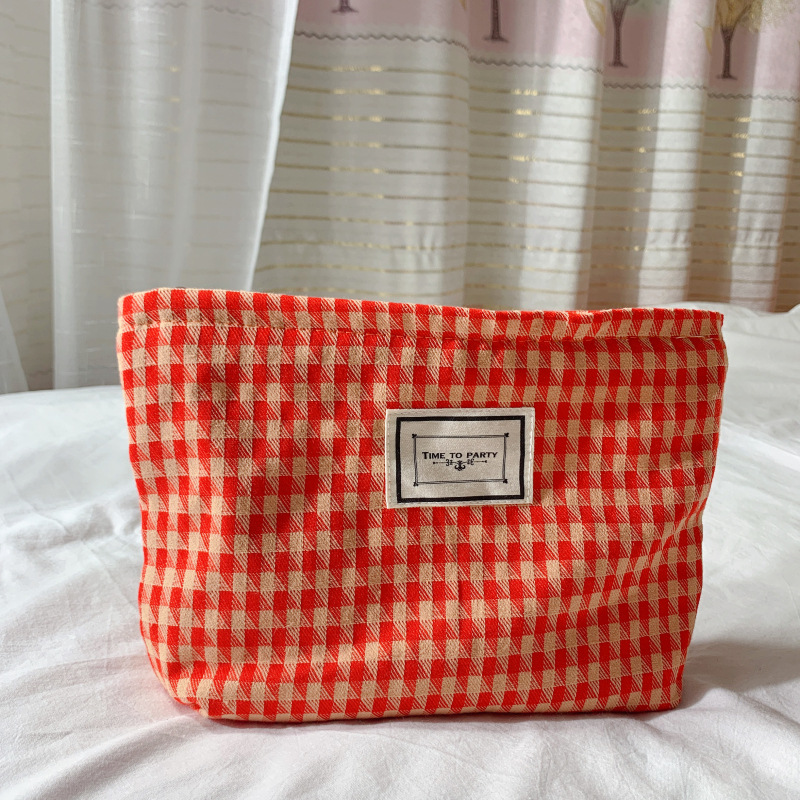 Small Bag Cosmetic Bag Clutch Bag Plaid Cloth Female Bag Four Seasons