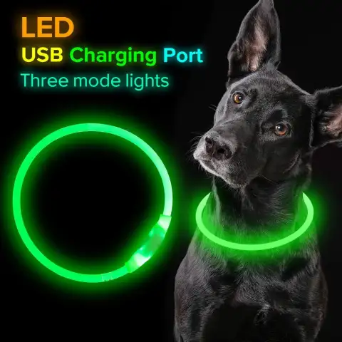 Pet Flashing Collar USB Rechargeable Glowing Necklace Safety Light