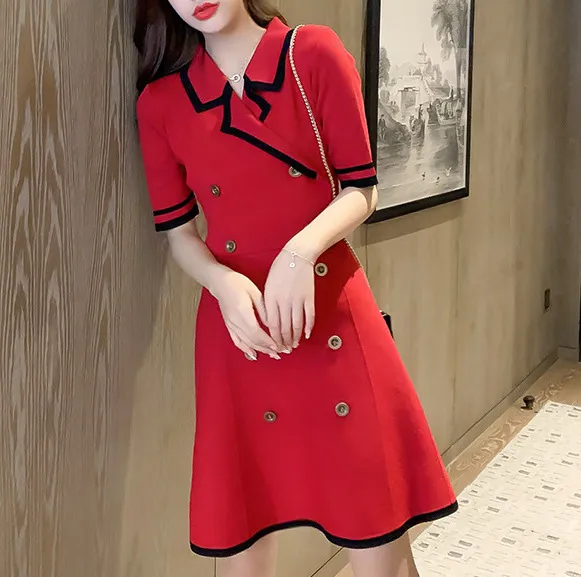 Short sleeved Knit Dress With A Thin A line Skirt Burgundy - Shop at LoveMi