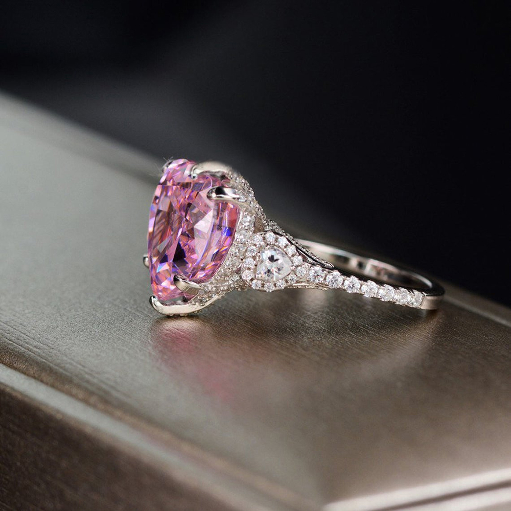 Micro-set Zircon Diamond Love Peach Heart Ring Women