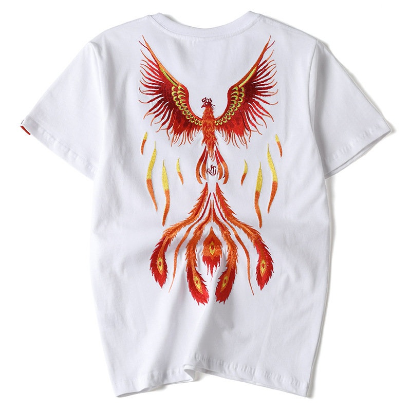 Title 3, Mens Loose Phoenix Embroidered Cotton T-shirt....