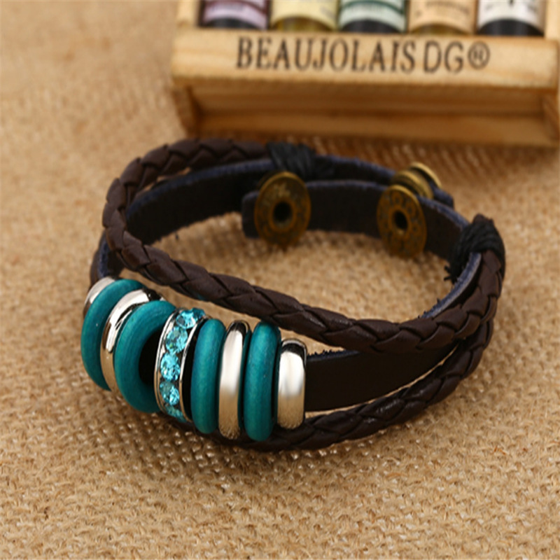 New Bracelet Beaded Leather Punk Jewelry