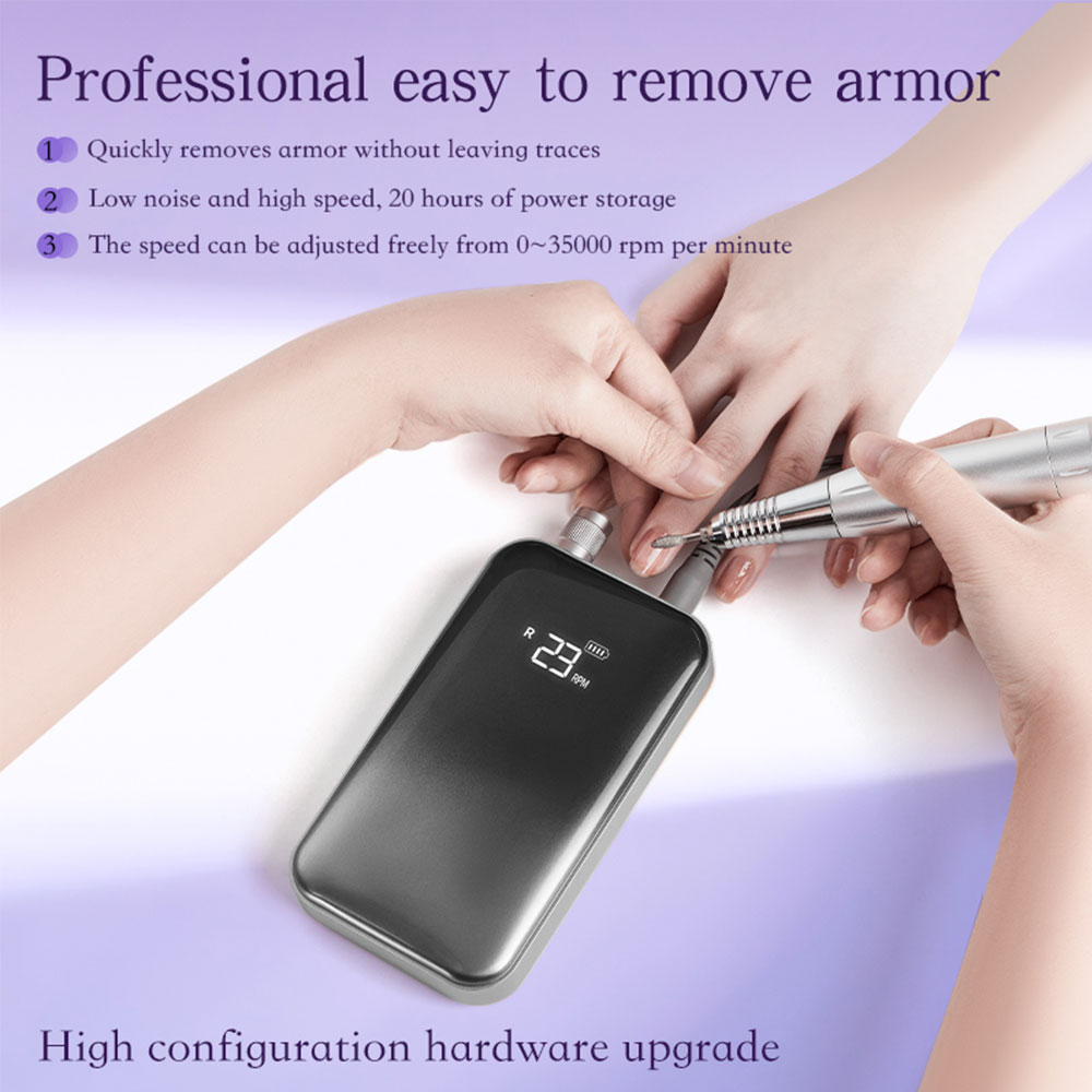 Professional Electric Nail Drill, 45000 RPM Cordless Rechargeable E-File Machine, With 12 Bits, Sanding Bands, LCD Display For Acrylic Gel Nails 4