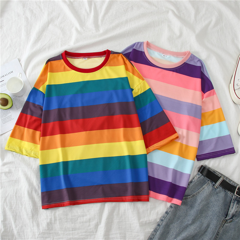 Title 7, Rainbow stripes loose hood Sweater