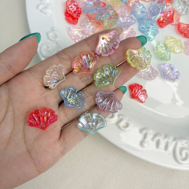 Translucent AB Iridescent Scallop Leaf Charms, Top-Hole Ribbed Acrylic Fan Pendants For DIY Hanfu Hairpins, Earrings & Necklace Drops.
