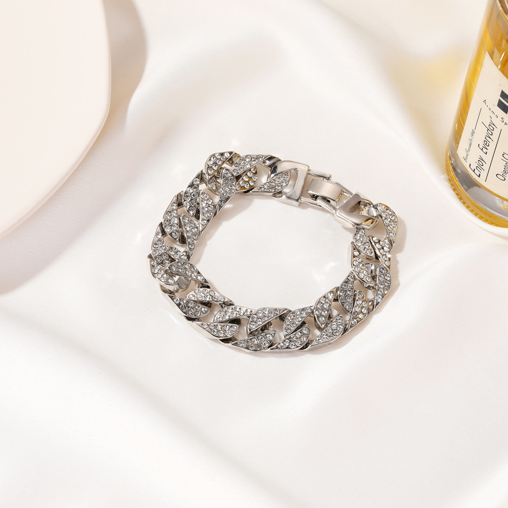 European And American Thick Chain Bracelet Wide Flash Diamond