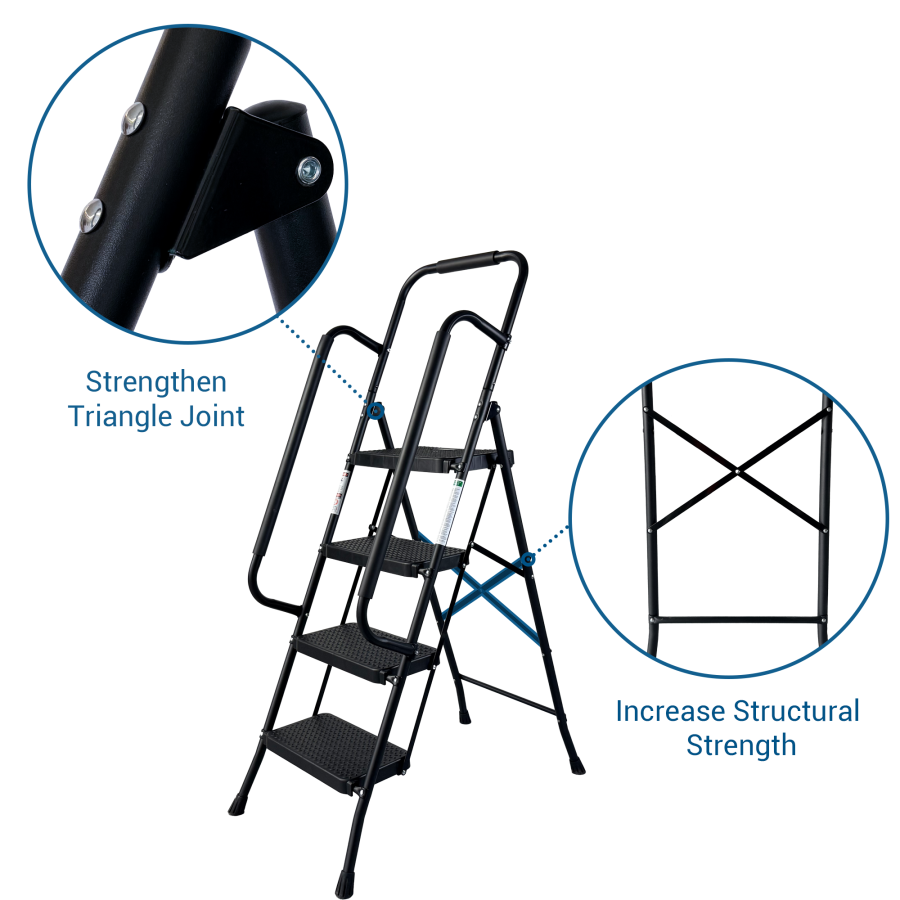 4 Step Ladder, Folding Step Stool With Wide Anti-Slip Pedal, Sturdy Steel Ladder, Convenient Handrail, Lightweight, Portable Steel Step Stool