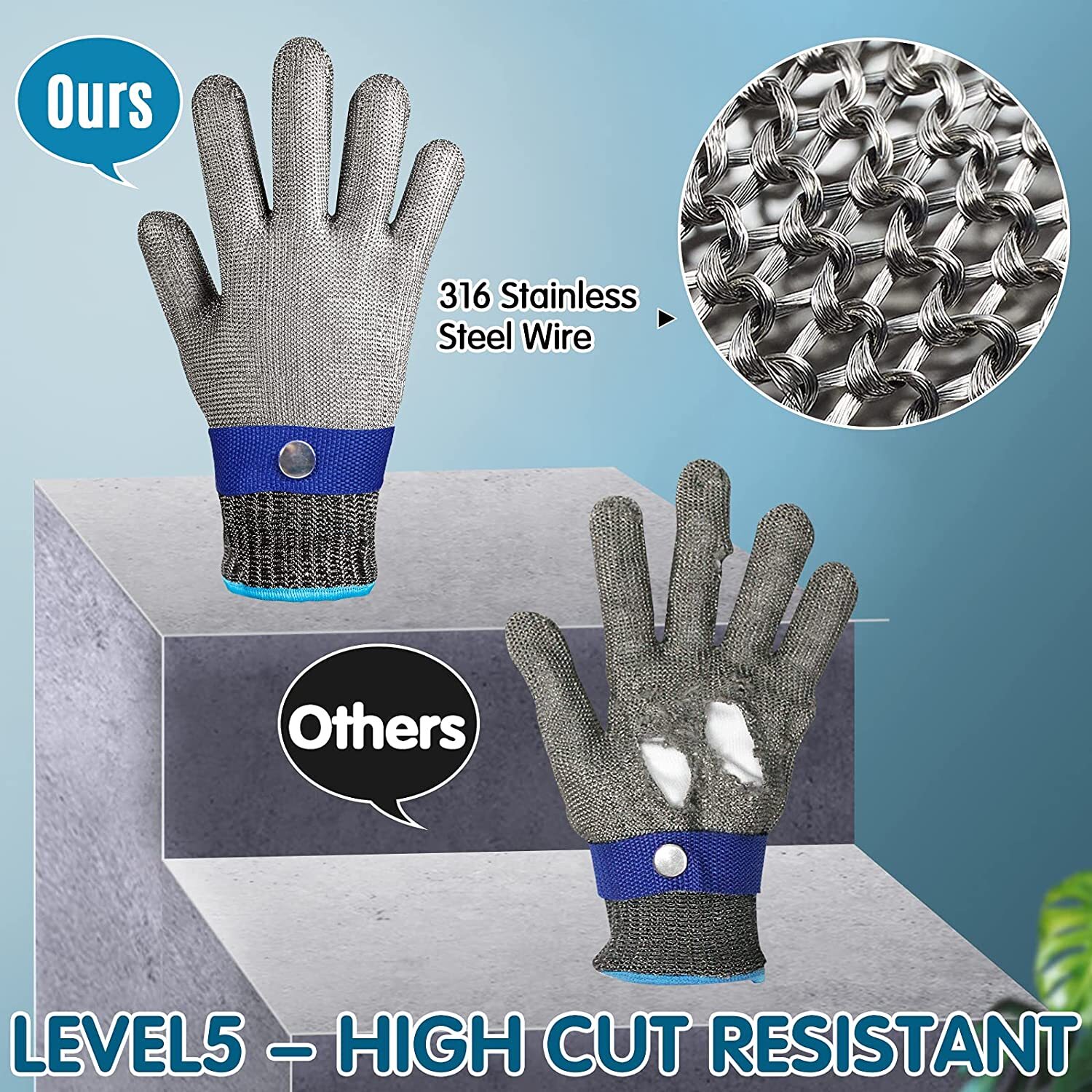 Safety Cut Proof Glove Stainless Steel Mesh Butcher Stab Resistant Metal Gloves — image 6
