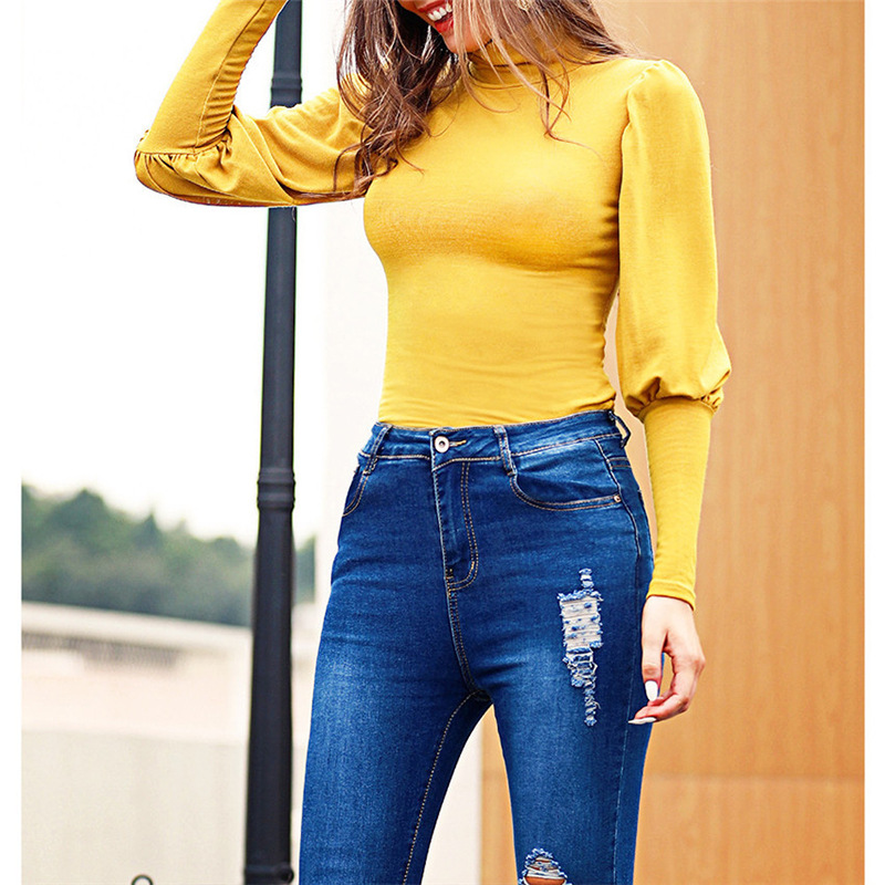 Fashionable Women's Fit-waist Solid Color Bottoming Shirt