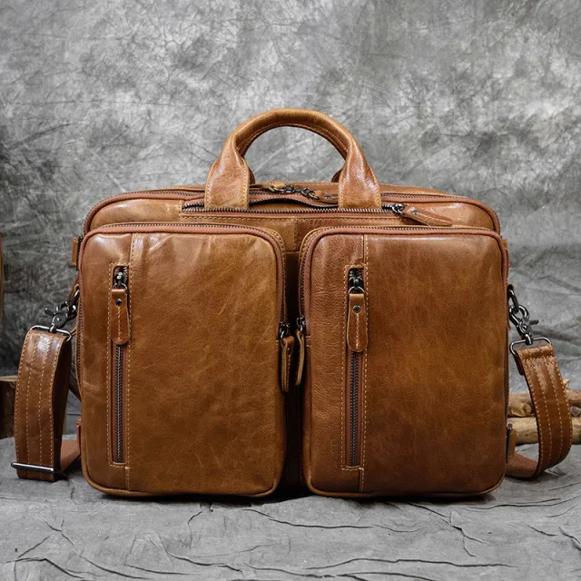 Men's Fashion Personality Leather Business Briefcase Yellow - Shop at LoveMi