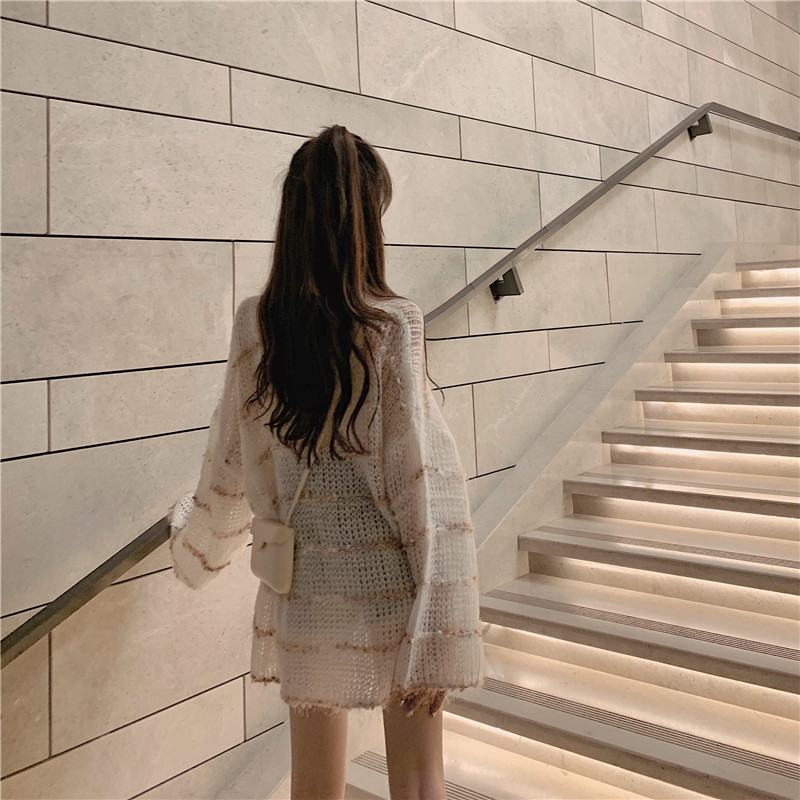 Lazy Style Loose Sweater Skirt Thin Outer Wear Fairy Hollow Top