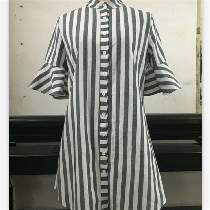 Ladies Stand-collar Short-sleeved Striped Shirt
