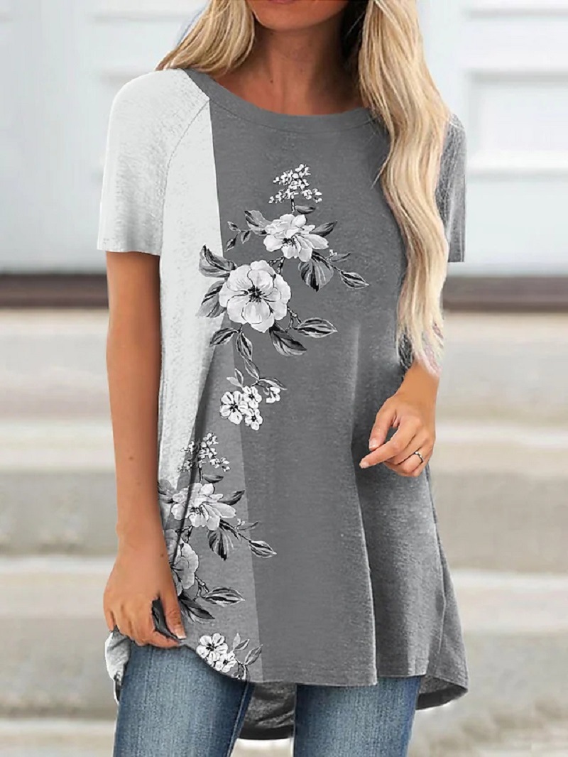 Women's Floral Theme Painting T-Shirt Floral