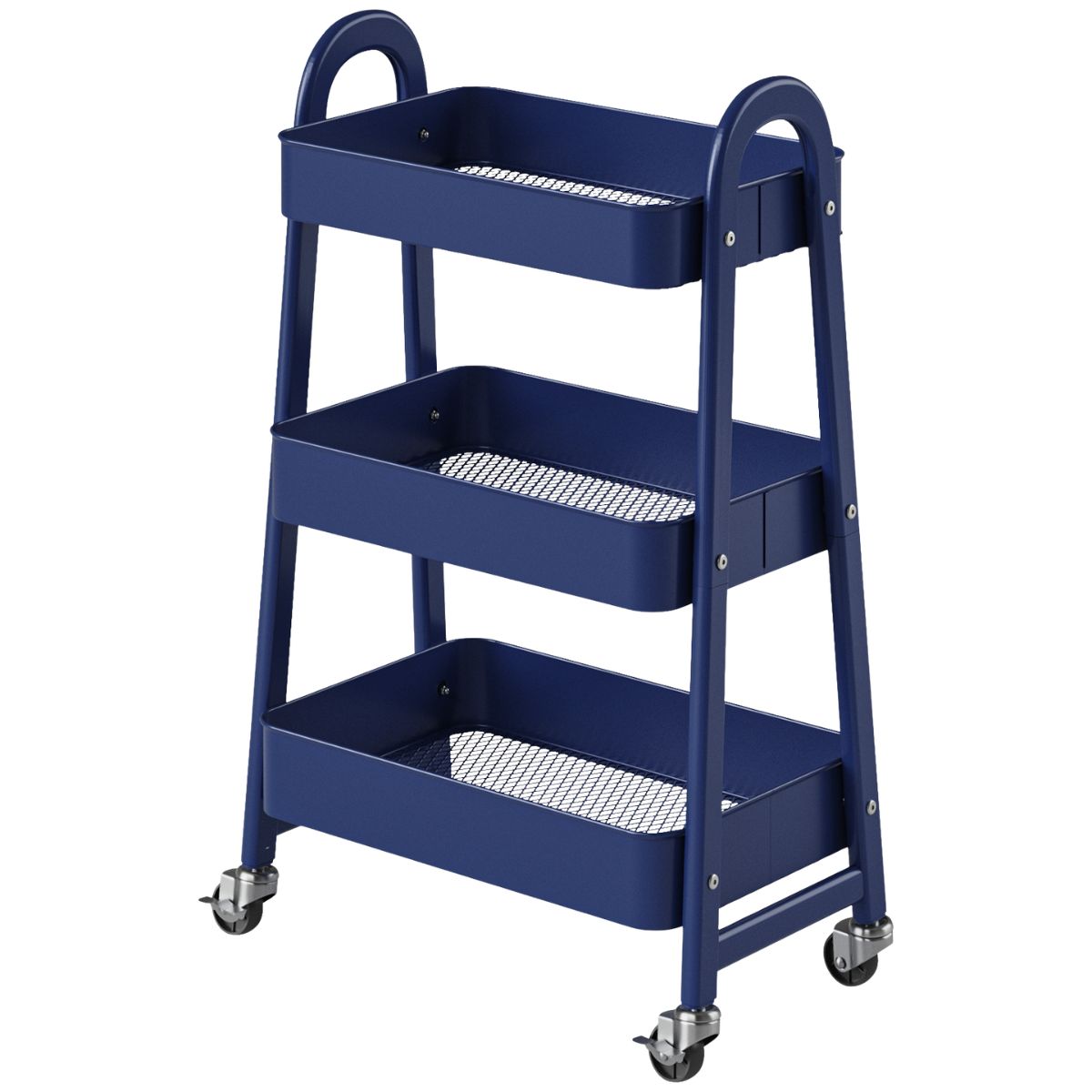 3-Tier Rolling Cart, Metal Utility Storage Cart, Lockable Wheels, For Living Room, Bathroom, Kitchen And Narrow Spaces