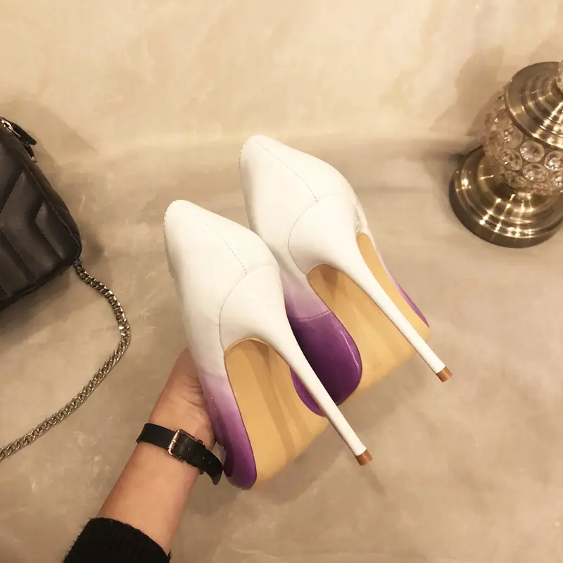 Gradient Patent Leather Super High Heels Stiletto Pointed Pumps