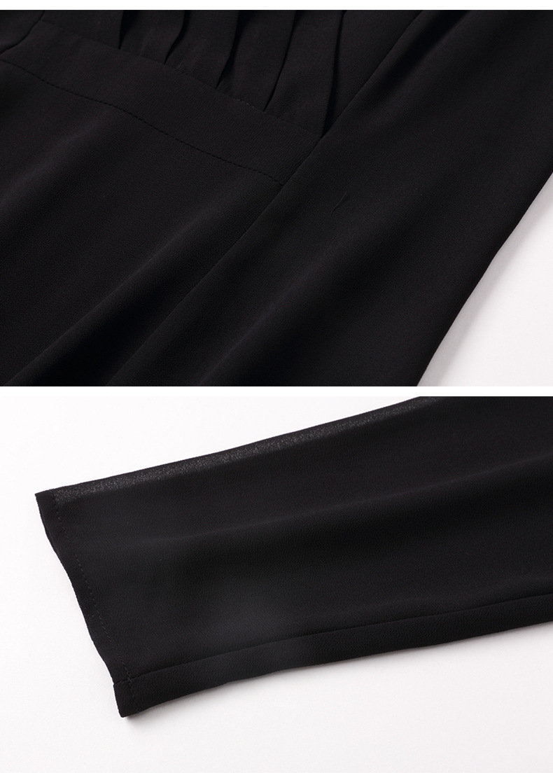 The Black Chiffon Dress Shows Thin Waist