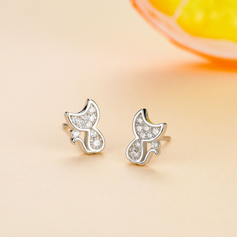 S925 Sterling Silver Kitten Stud Earrings