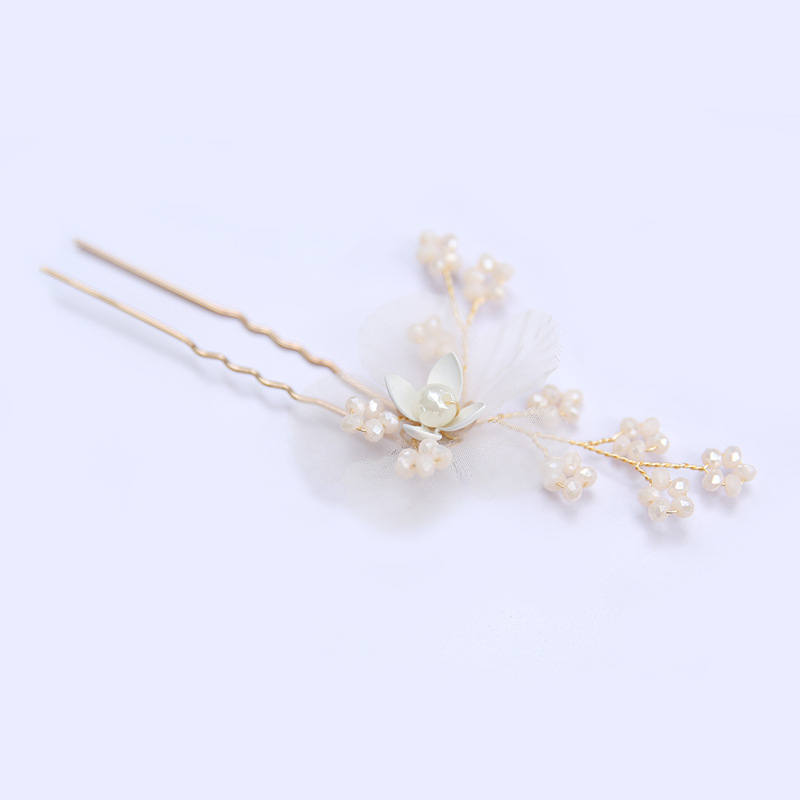Bride Headdress Hand woven White Porcelain Flower Pearl One Blond Hair - Shop at LoveMi