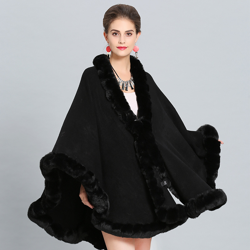 Title 7, New Large Size Faux Fox Fur Collar Knitted Shawl