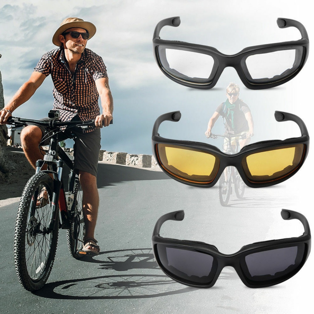 3 Pair Motorcycle Sports Biker Riding Glasses Padded Wind Resistant Sunglasses