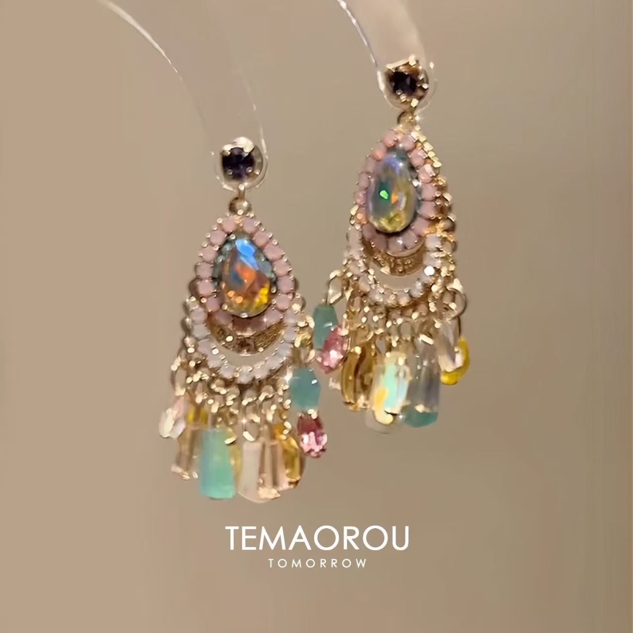 2026 Trendy Roman Vacation Bohemian Dreamcatcher Tassel Iridescent Drop Earrings, Flattering For Round & Square Face Shapes Women Ear Jewelry