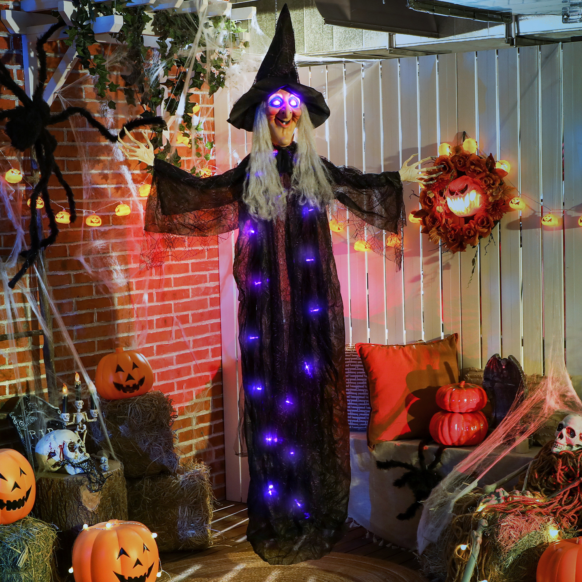 183 Cm Life Size Halloween Animated Hanging Witch With Glowing LED Eyes & Body — image 8