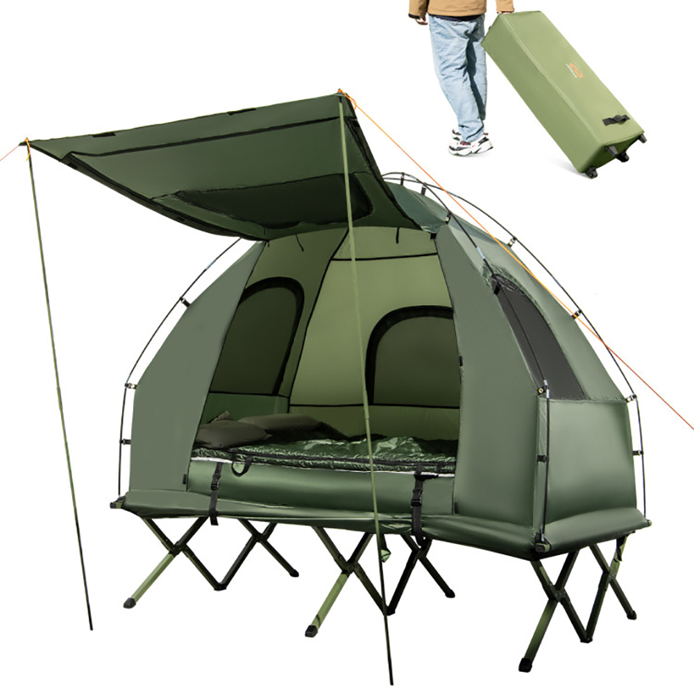 Foldable Outdoor Camping Tent Cot With Air Mattress And Sleeping Bag For Camping, Hiking, Fishing And Other Outdoor Activities