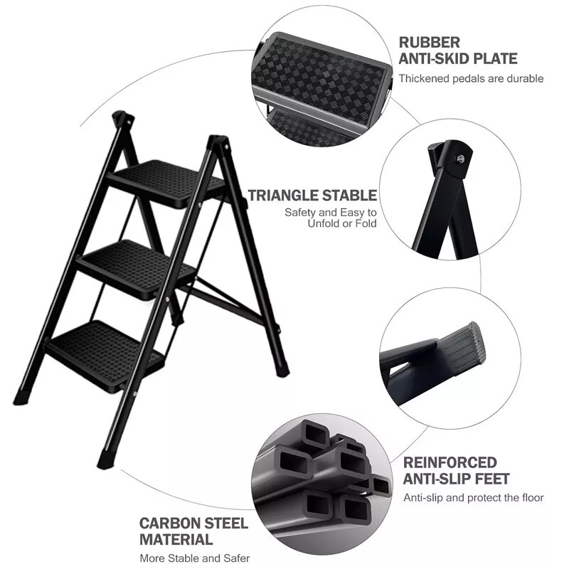 3 Step Ladder Folding Portable Compact Heavy Duty Anti-Slip Mat Stoo