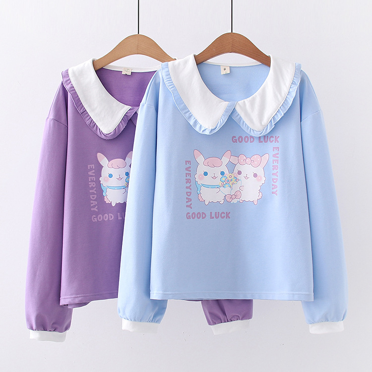 Title 1, Japanese Lace Lapel Two Rabbit T-shirt Women