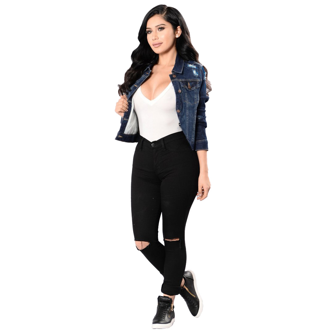 Casual Fashion Long Sleeve Ladies Denim Jacket Top Blue - Shop at LoveMi