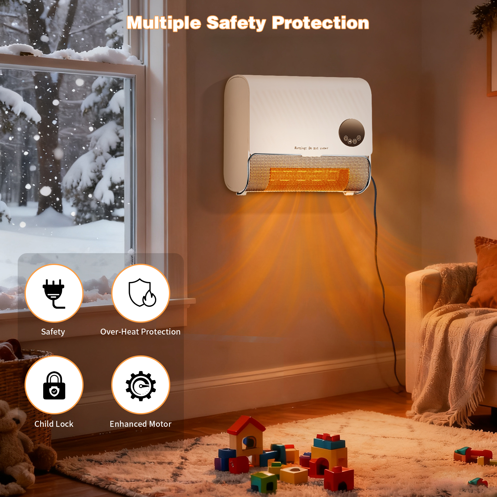 Smart Wall Heater, 1500W Fast Heating Electric Space Heater For Indoor Use, Wall Mounted Panel Heater With Remote, 3 Fan Speeds image 9
